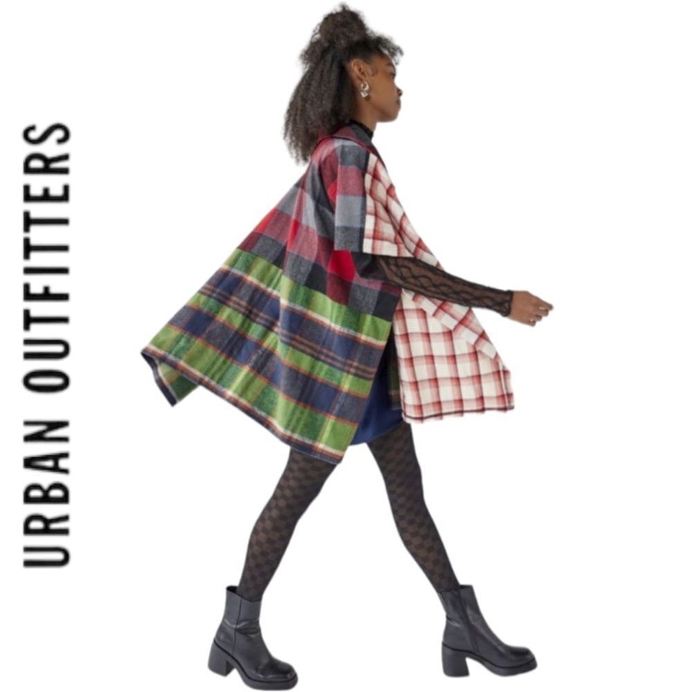 NEW UO Urban Outfitters Dale Mixed Plaid Poncho Cape OS